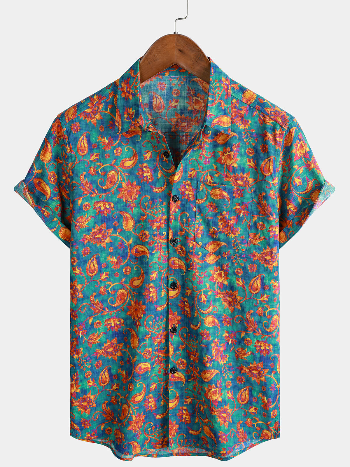 Herren Bohemian Paisley-Blumenmuster Kurzarmhemd