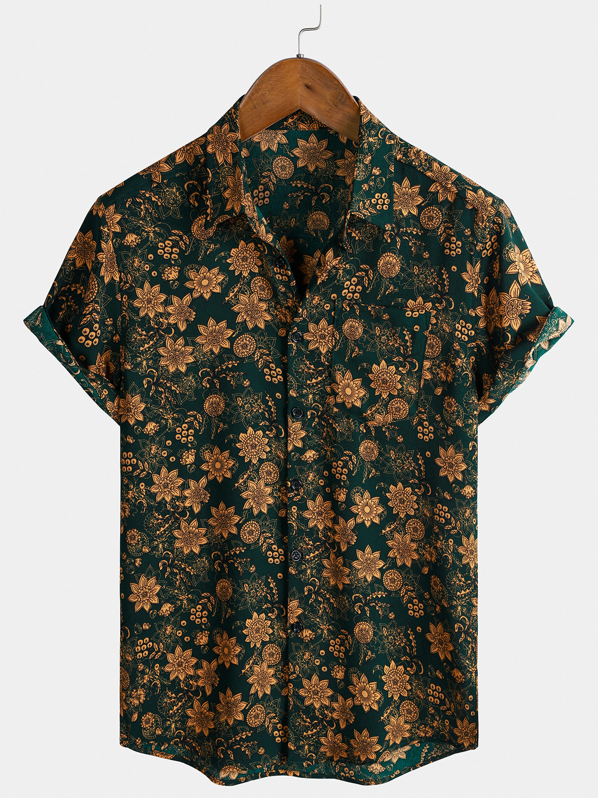 Herren Vintage Blumen Boho Kurzarmhemd