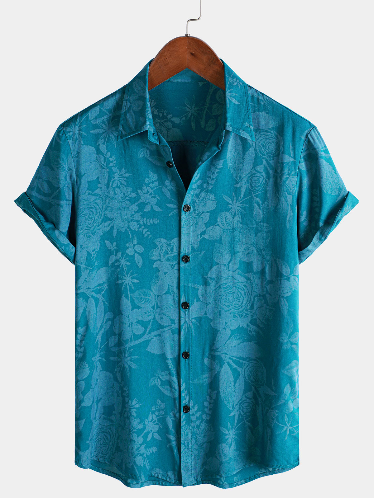 Herren Hemd mit Hawaii-Blumenmuster in Blau