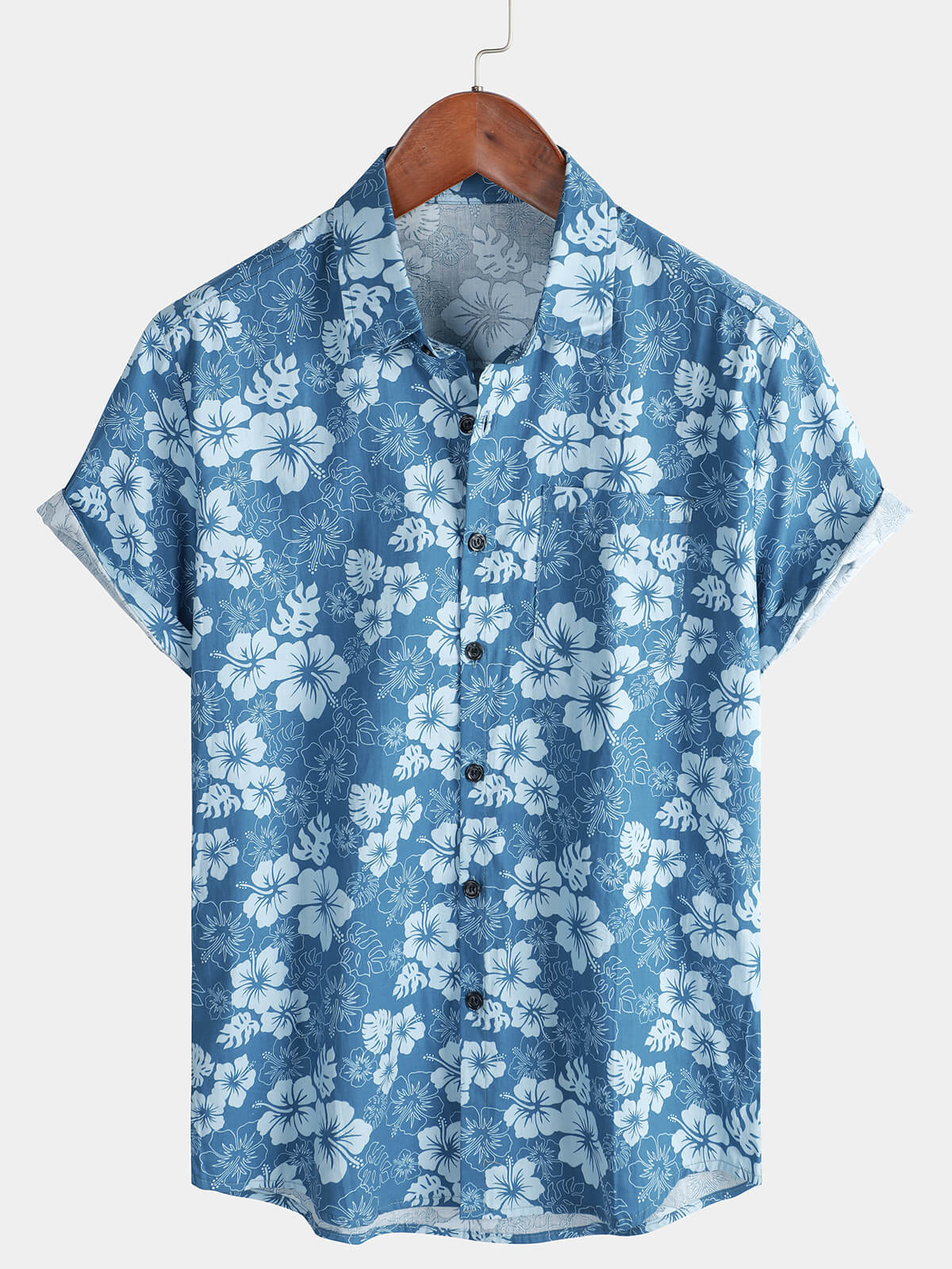 Herren Blaues Hawaii Hemd mit Blumenmuster