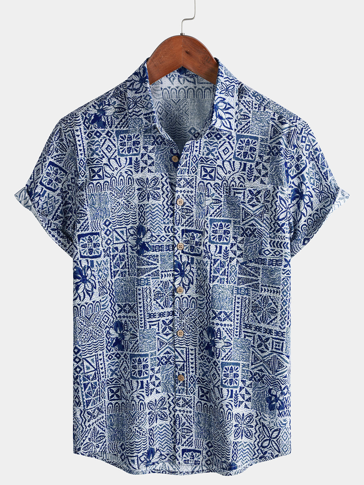 Herren Vintage 100% Baumwolle Atmungsaktiv Kurzarmhemd