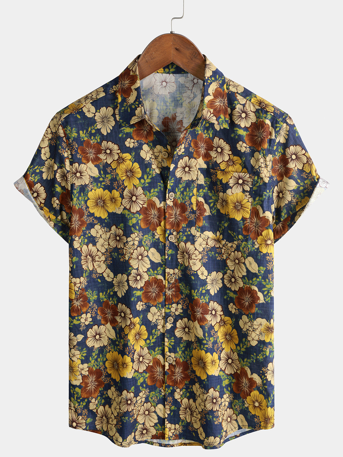 Herren Vintage Blumen 100% Baumwolle Kurzarmhemd