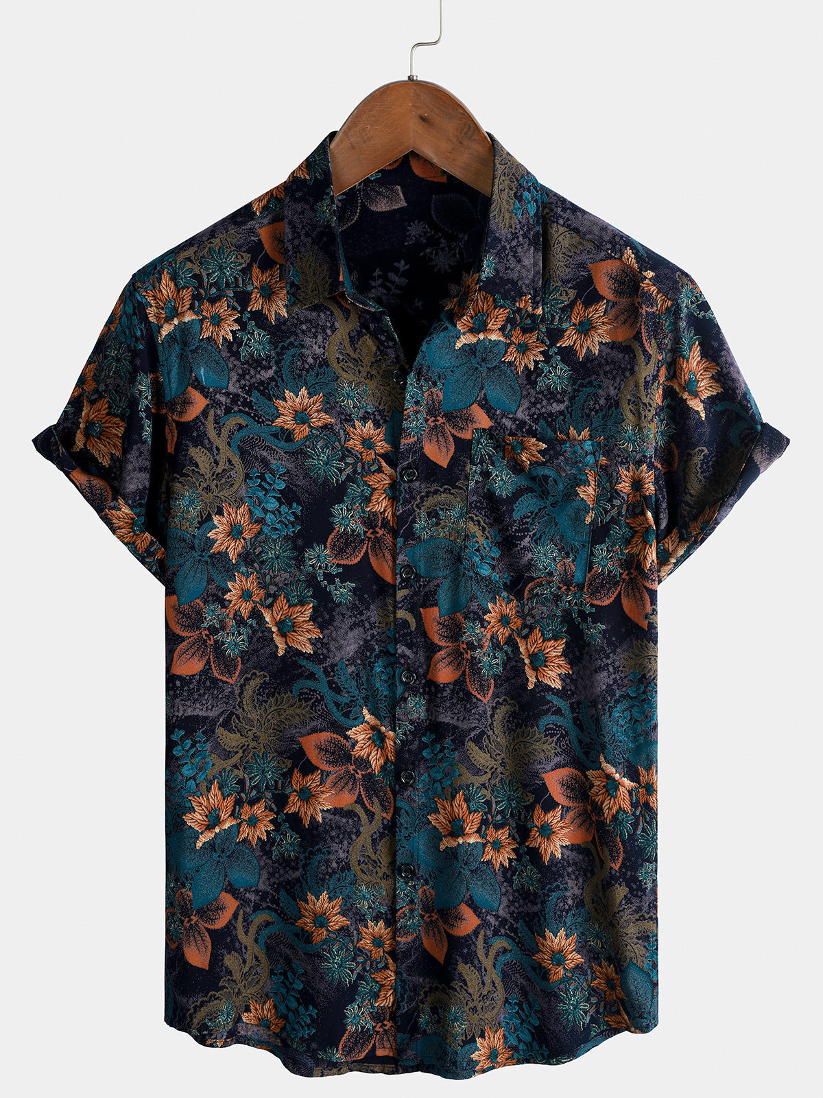 Herren Retro Blumen Kurzarmhemd