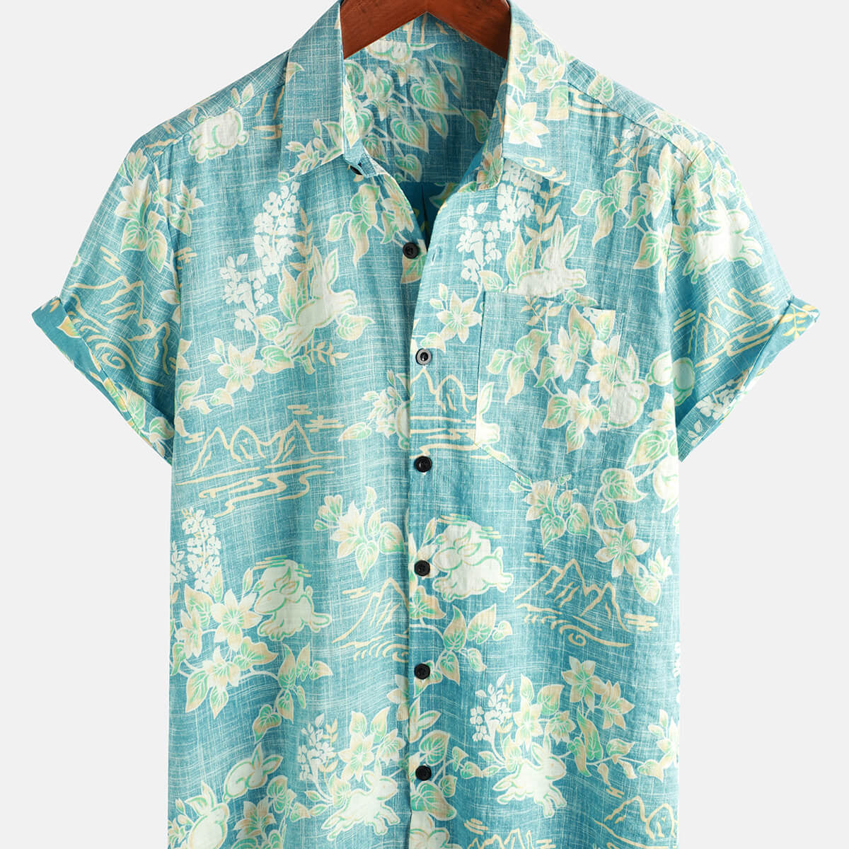 Herren Kurzarm Hawaii Resort Sommerhemd mit Blumenmuster