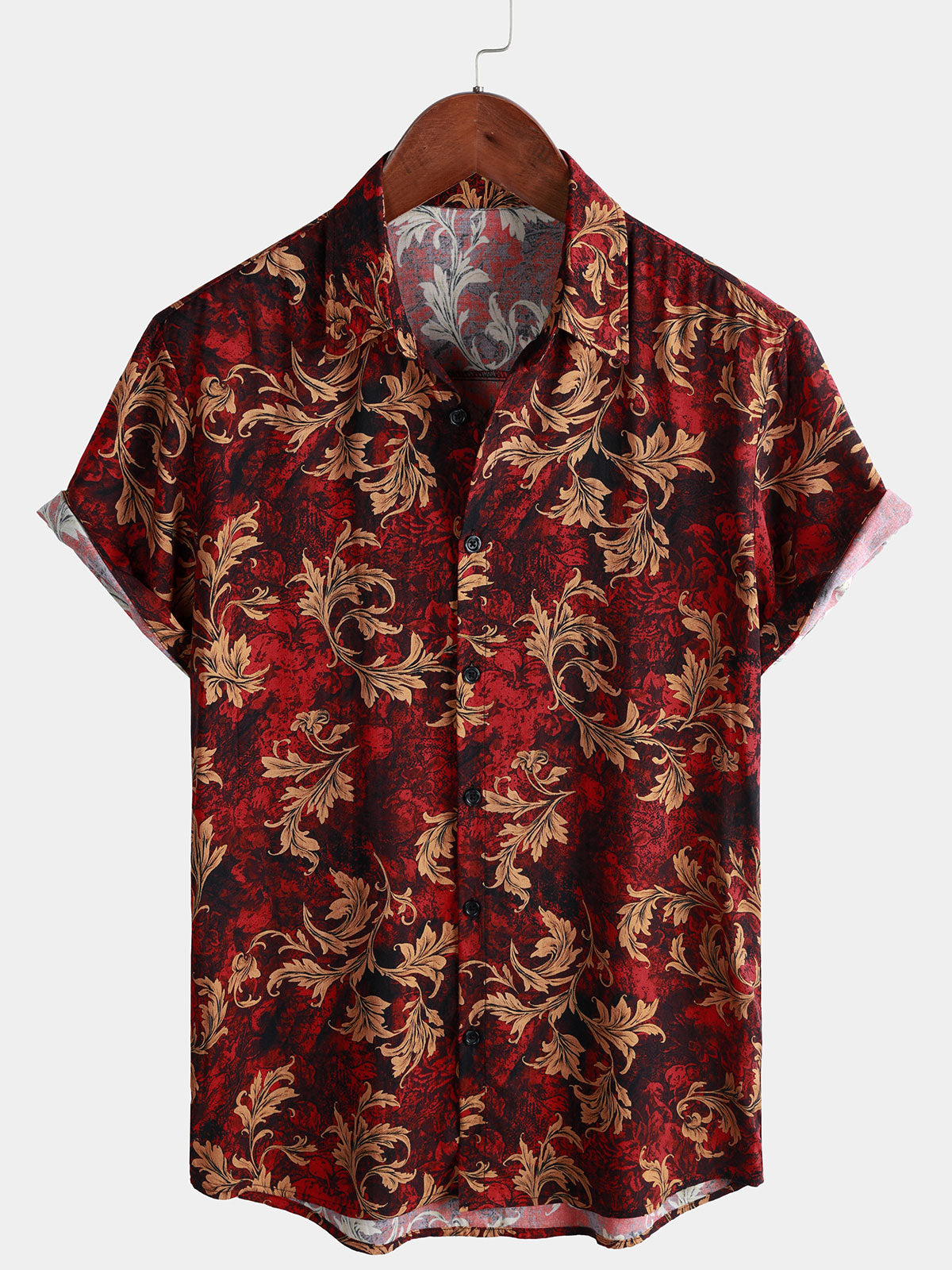 Herren Hawaii-Stil Blumenmuster Sommerhemd Rot