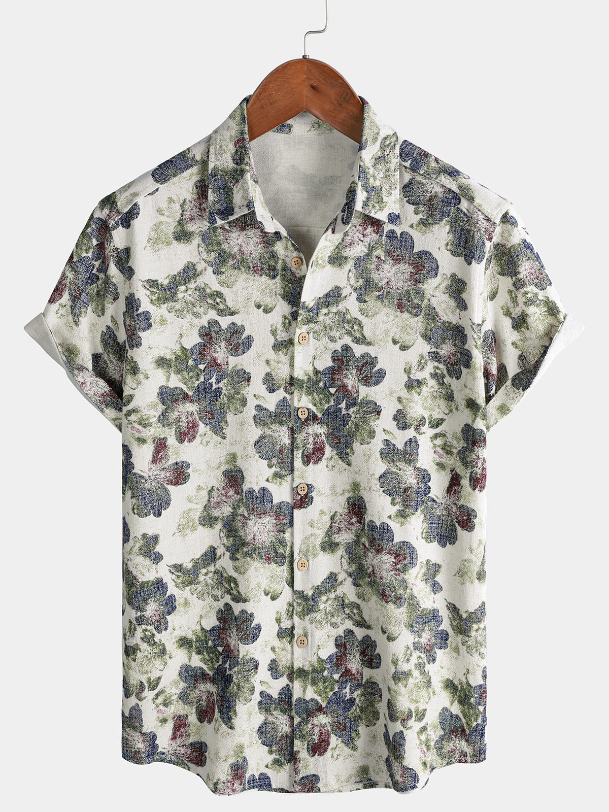 Herren Leinen Baumwolle Blumenmuster Hemd