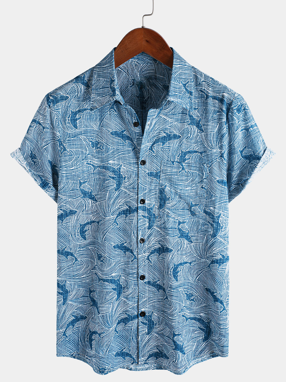 Herren Ocean Shark Baumwolle Hawaii-Kurzarmhemd