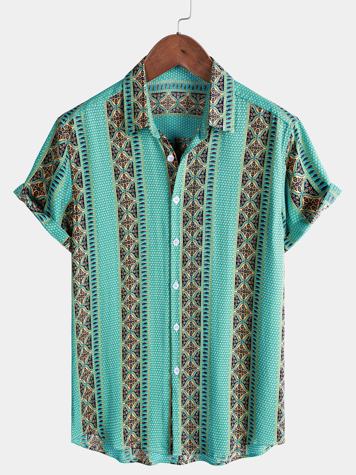 Herren Vintage-Stil kurzärmelig Gestreift Freizeithemd Blau
