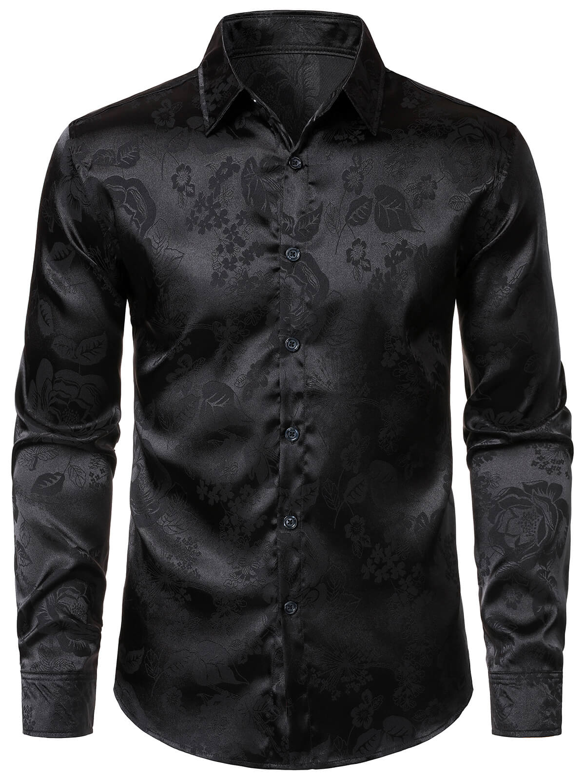 Herren Schwarz Jacquard-Langarmhemd mit Blumenmuster