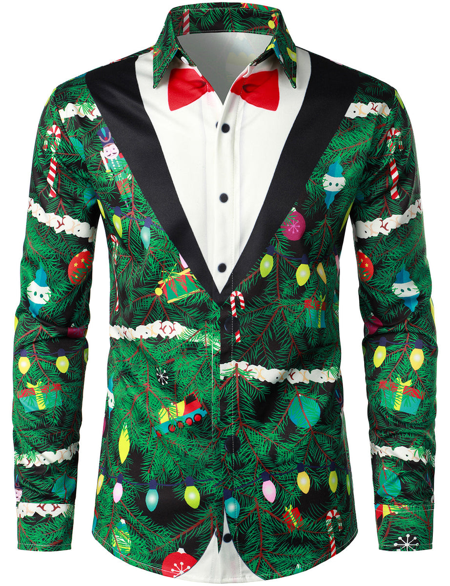 Weihnachtshemd Herren Lustig Langarmhemd Button Down
