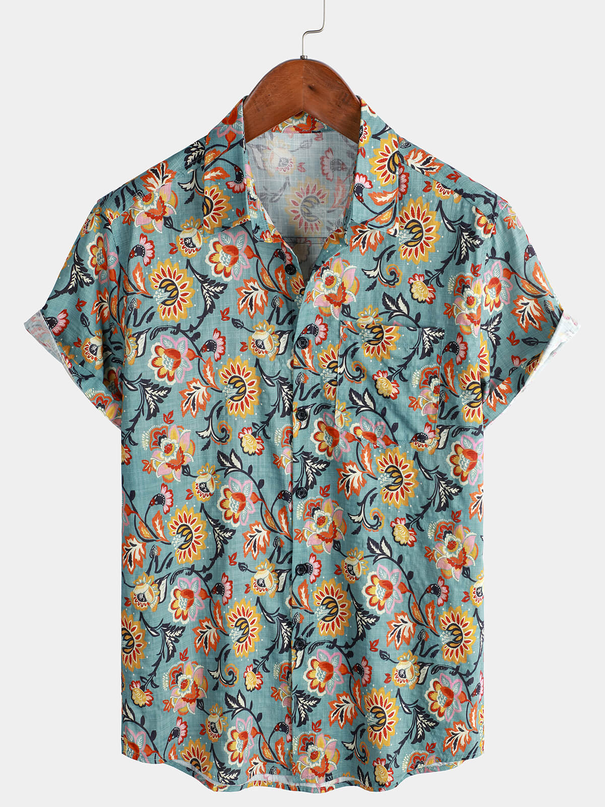 Herren Paisley-Muster Baumwolle Kurzarmhemd
