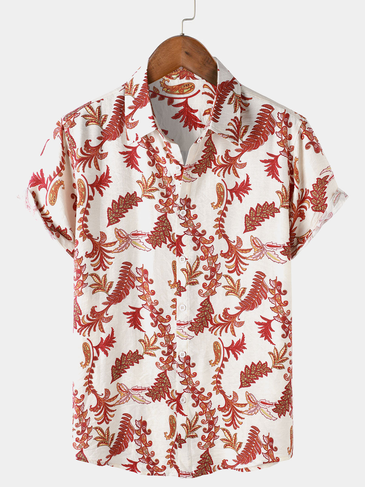 Herren Paisley-Blumenmuster Urlaub Kurzarmhemd