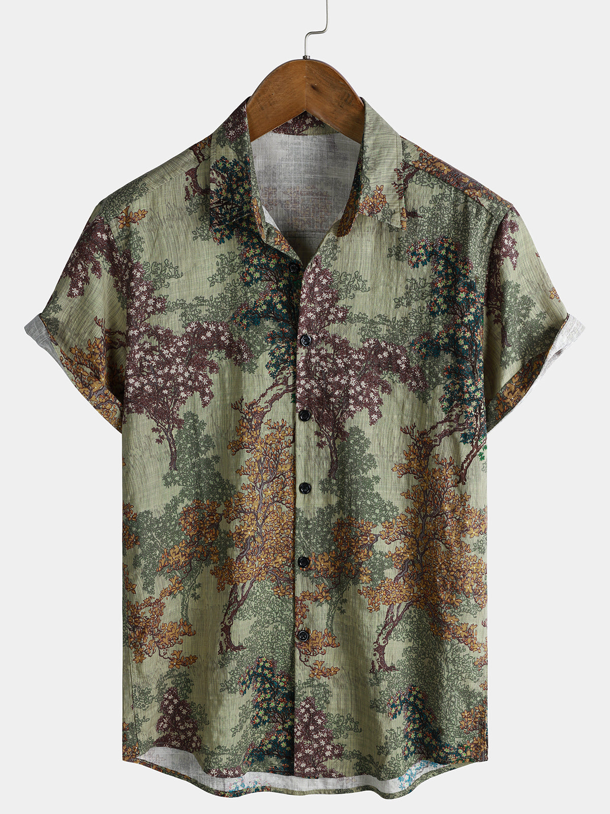 Herren Grünes Vintage-Woodland-Muster Freizeithemd