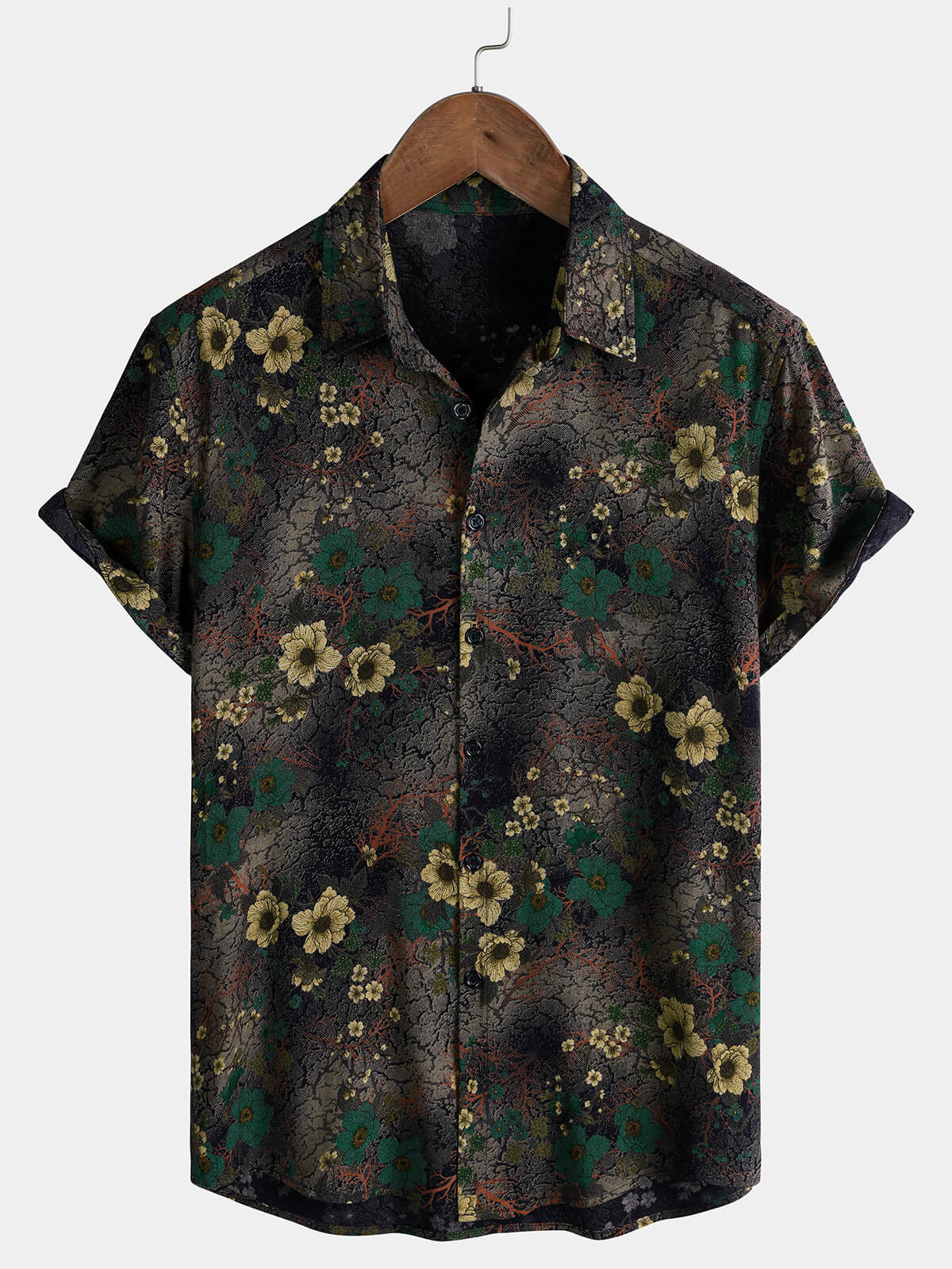 Herren Strukturiertes Vintage Blumen Rayonhemd