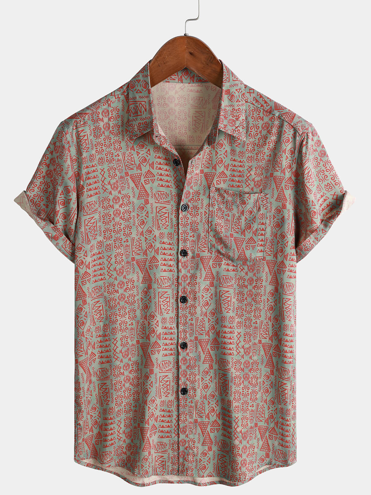 Herren Geometrischem Tribal-Print im Boho-Stil Kurzarmhemd