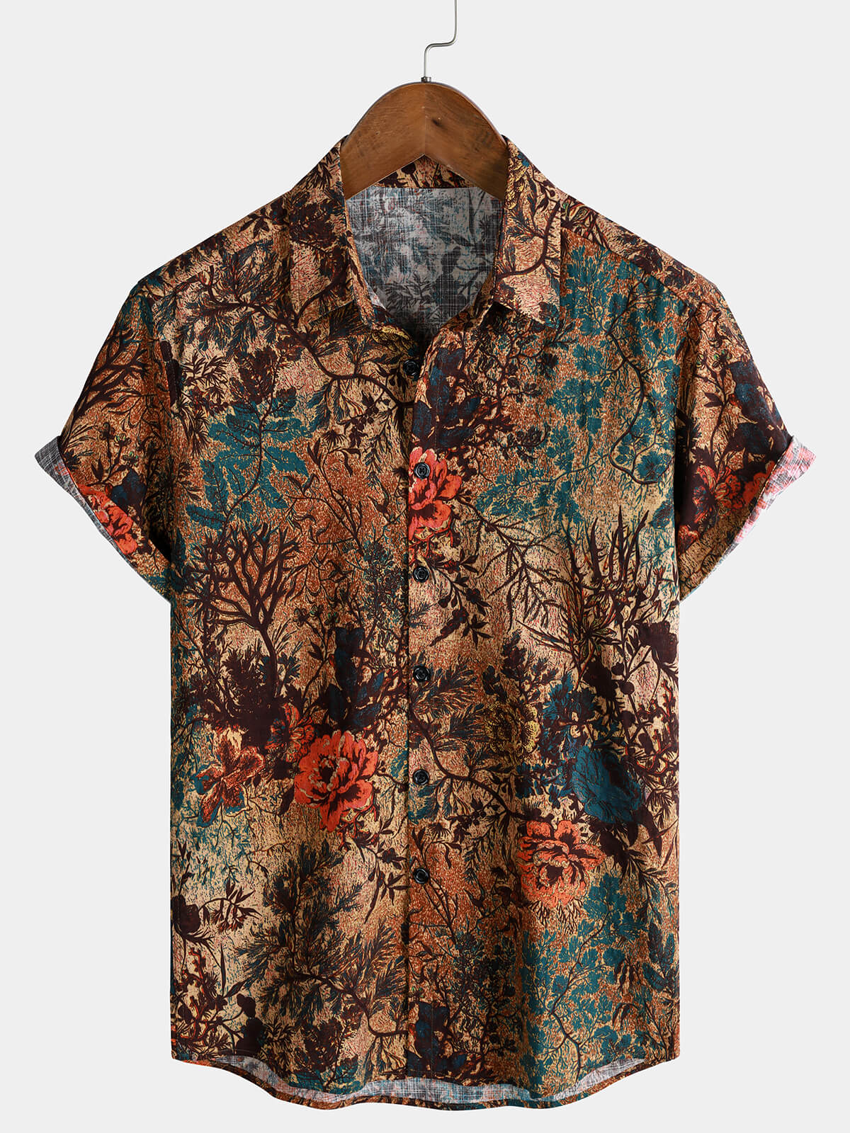 Herren Retro-Blumenmuster Sommerhemd