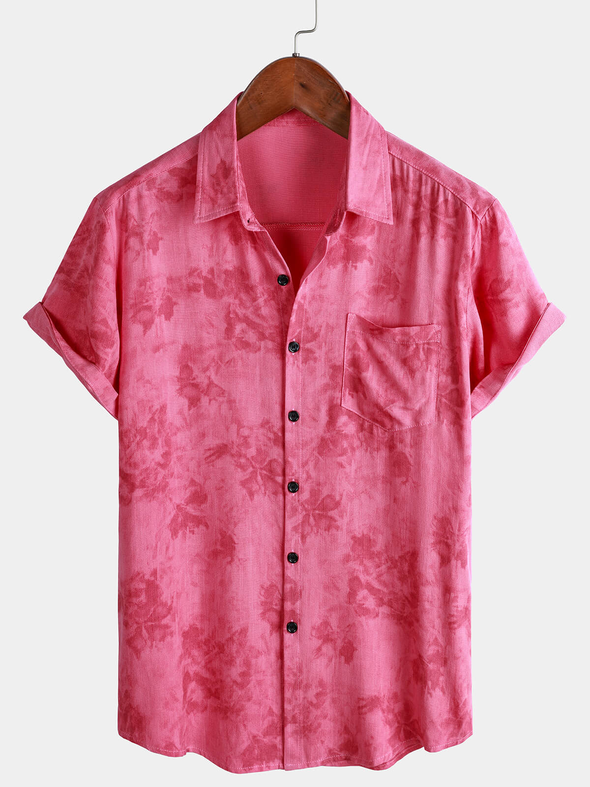 Herren Rosa Kurzarmhemd mit Vintage-Blumenmuster