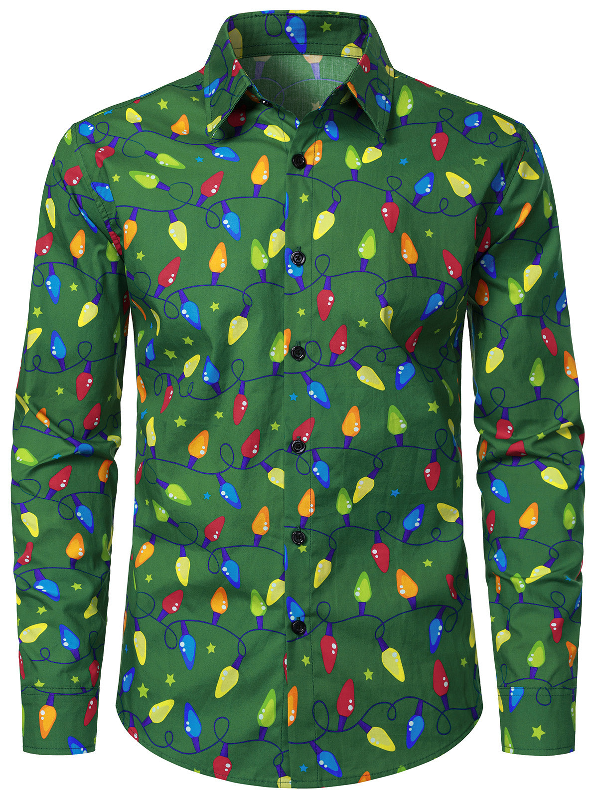 Herren Baumwolle Festlichem Weihnachtslichter-Print Langarmhemd