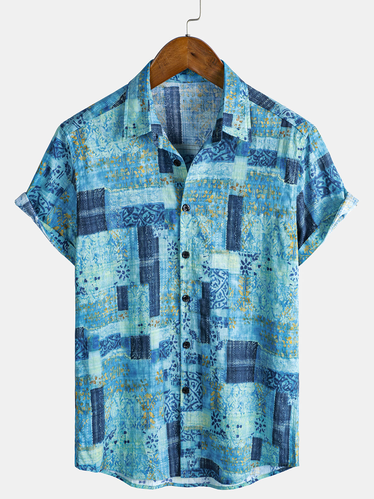 Herren Baumwolle Vintage Patchwork-Print Hemd