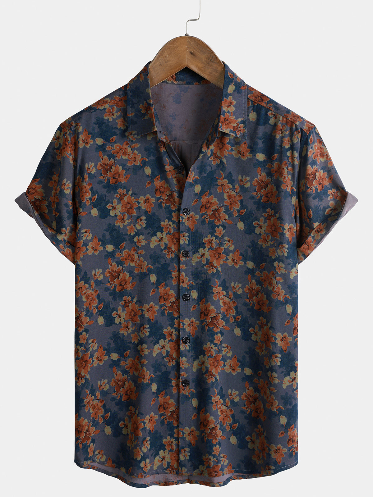 Herren Vintage-Stil Blumenmuster Freizeithemd