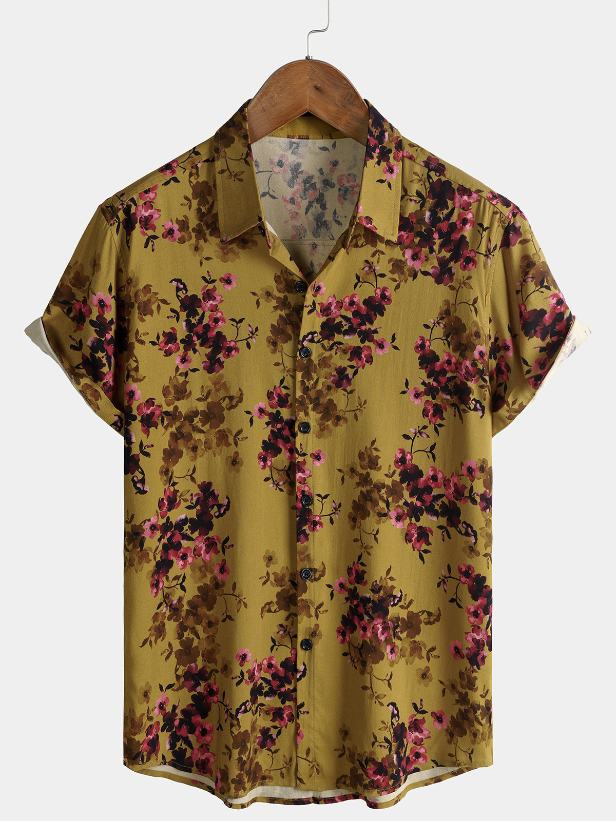Herren Vintage-Stil Blumenmuster Sommerhemd Gelb