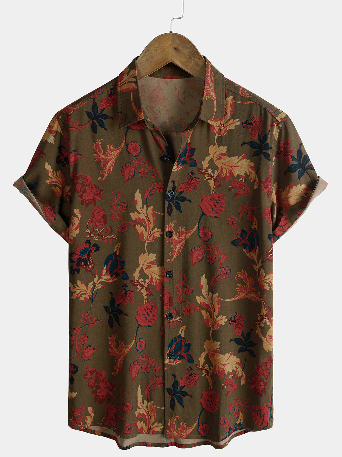 Herren Vintage-Stil Blumenmuster Sommerhemd