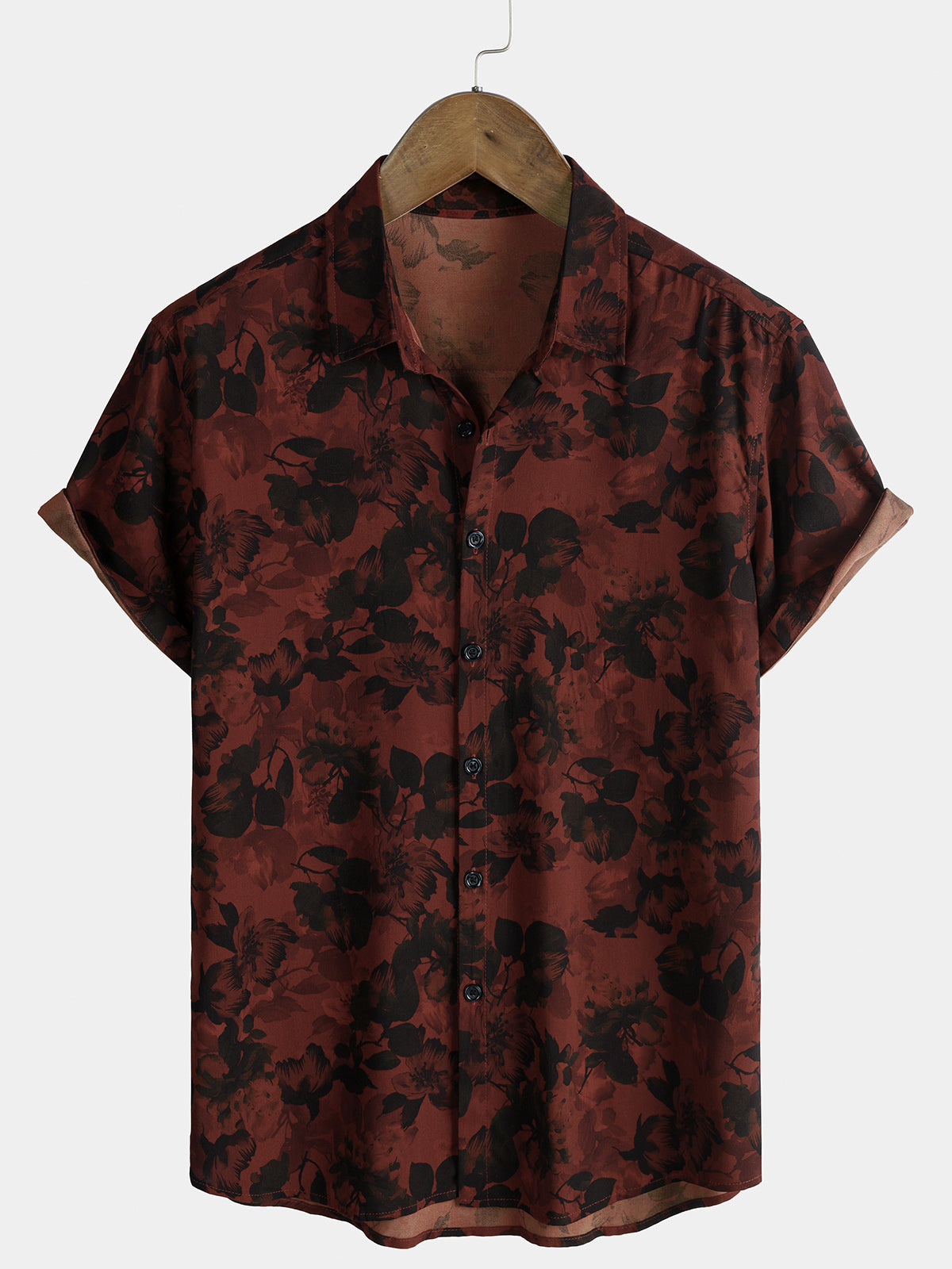 Herren Vintage-Stil Blumenmuster Freizeithemd Rot