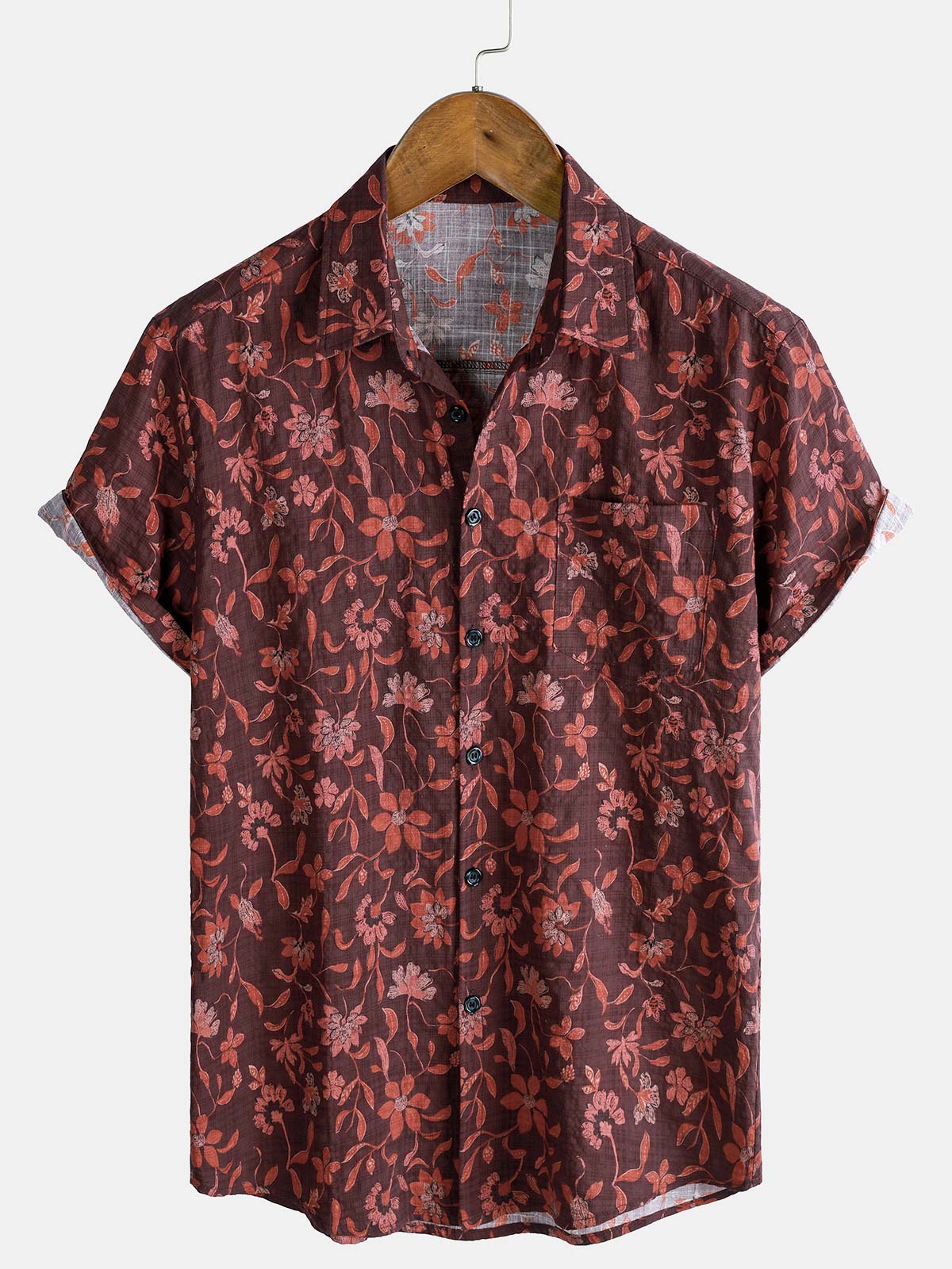 Herren Baumwolle Botanischem Print Sommerhemd