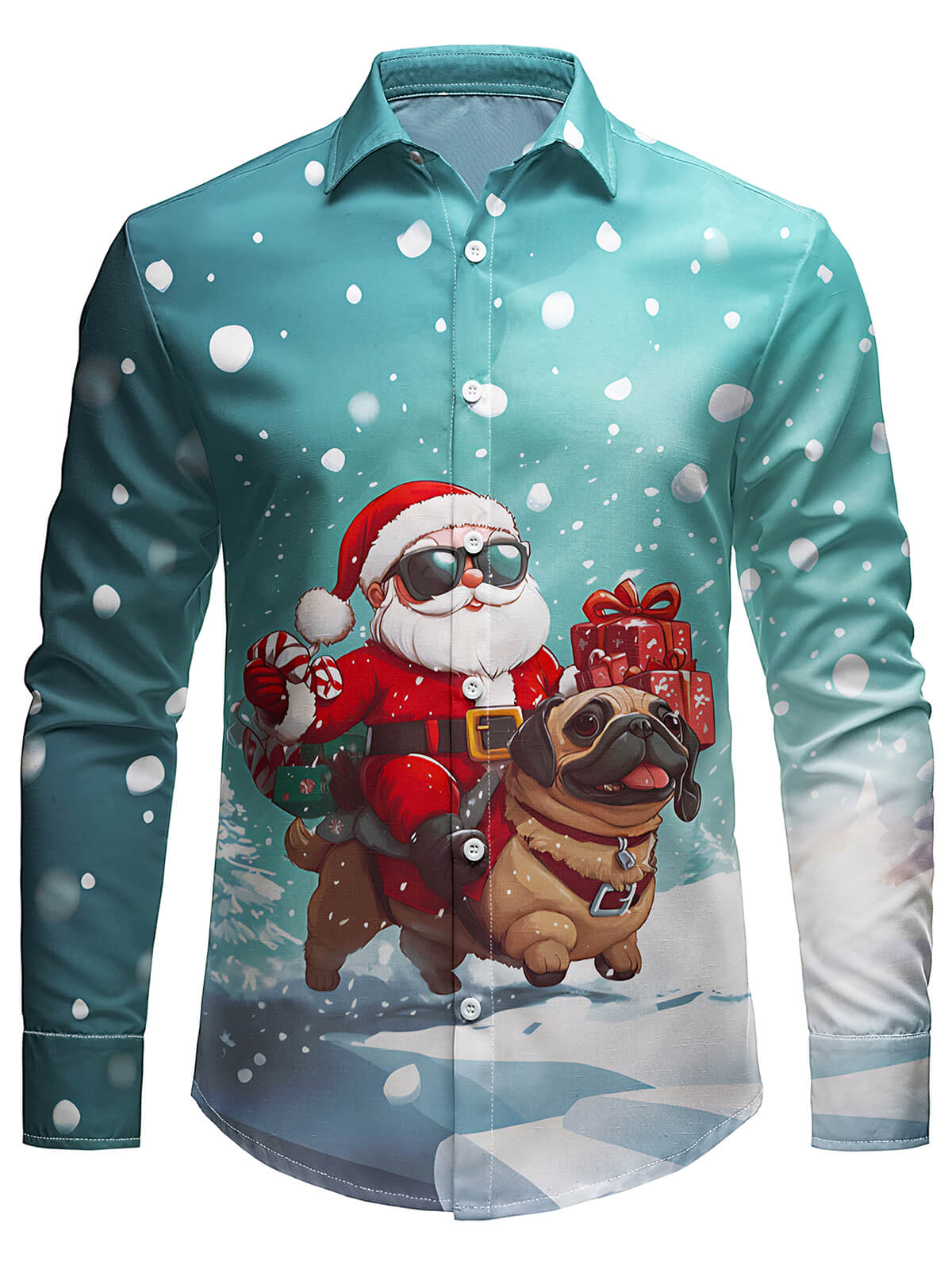 Herren Weihnachts Langarmshirt mit Weihnachtsmann und süßem Hund