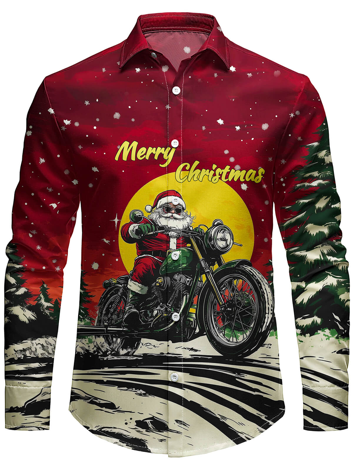 Herren Weihnachts Langarmshirt mit coolem Motorrad Weihnachtsmann
