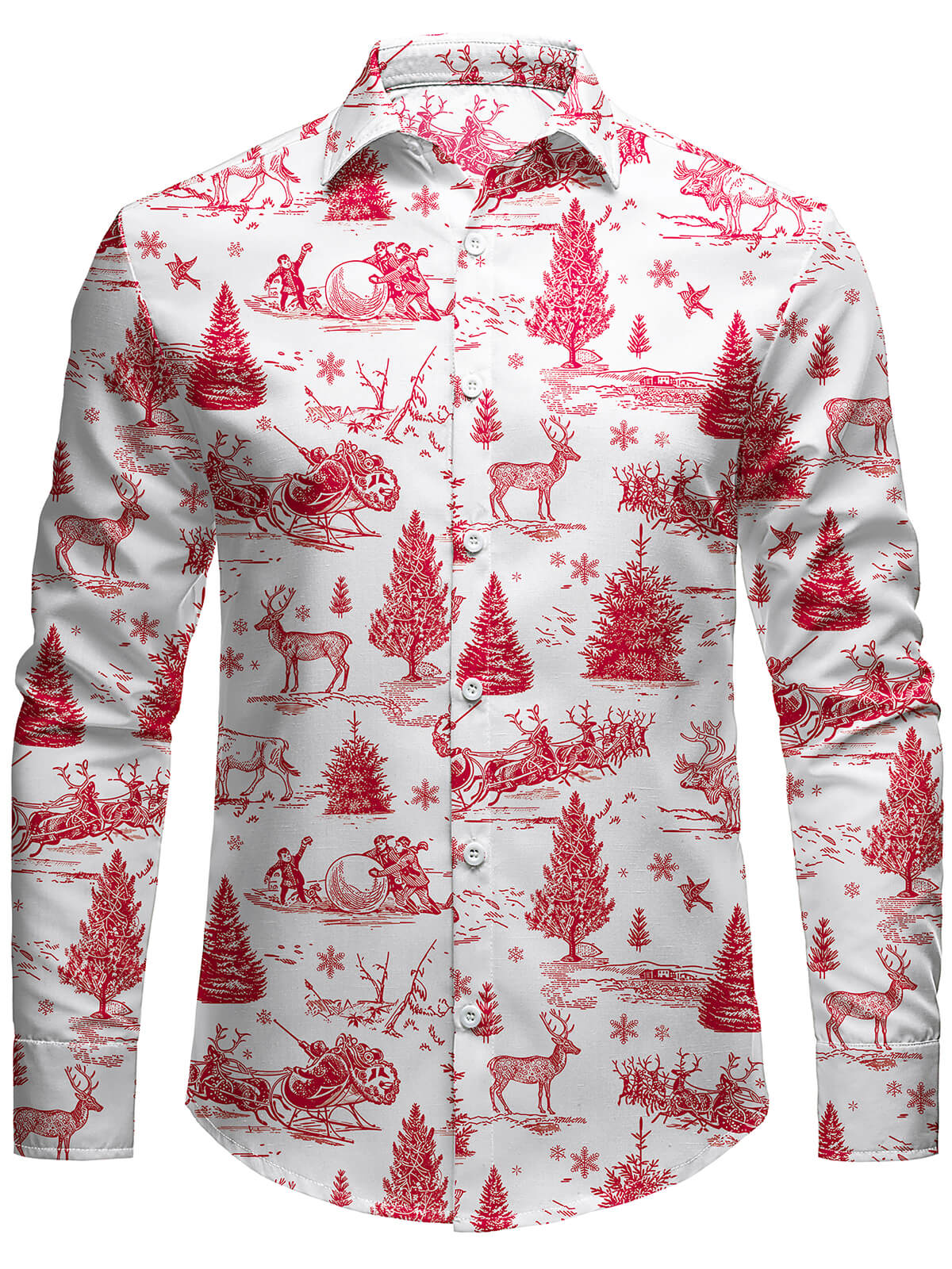 Herren Weihnachts Langarmshirt mit rotem Weihnachtsbaum im Schnee