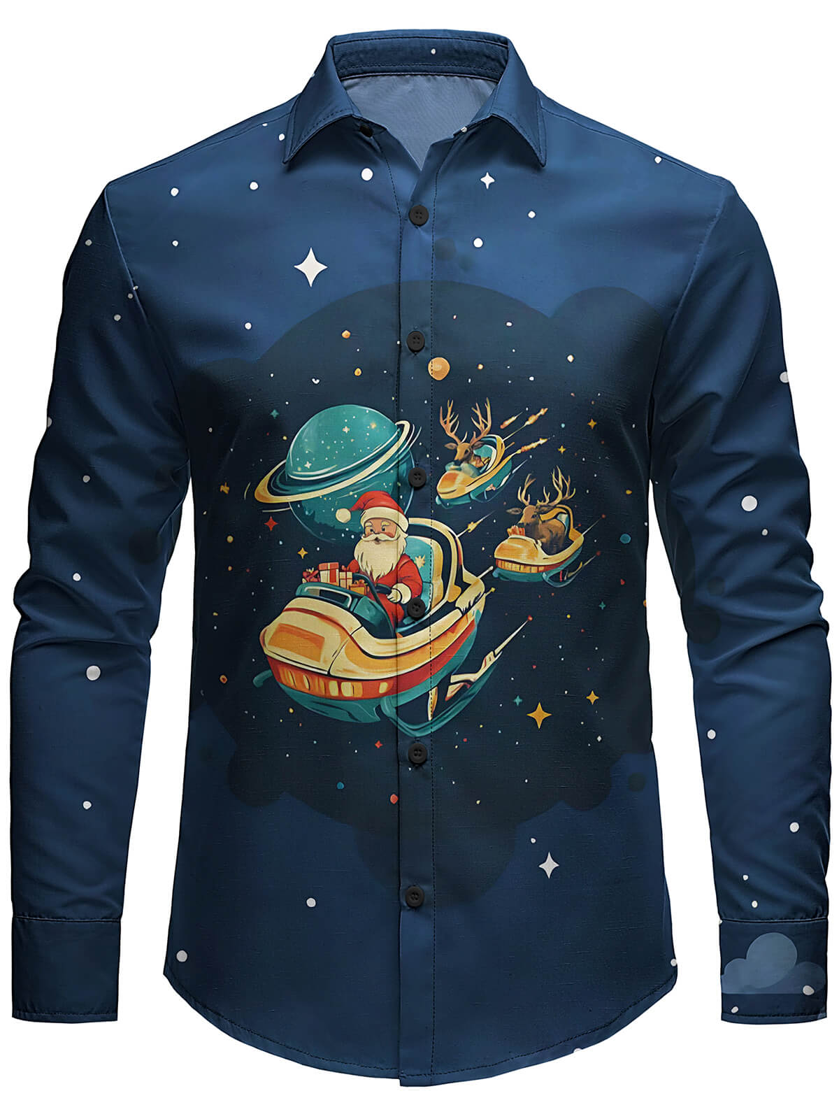 Herren Weihnachts Langarmshirt mit Weltraumelch und Weihnachtsmann