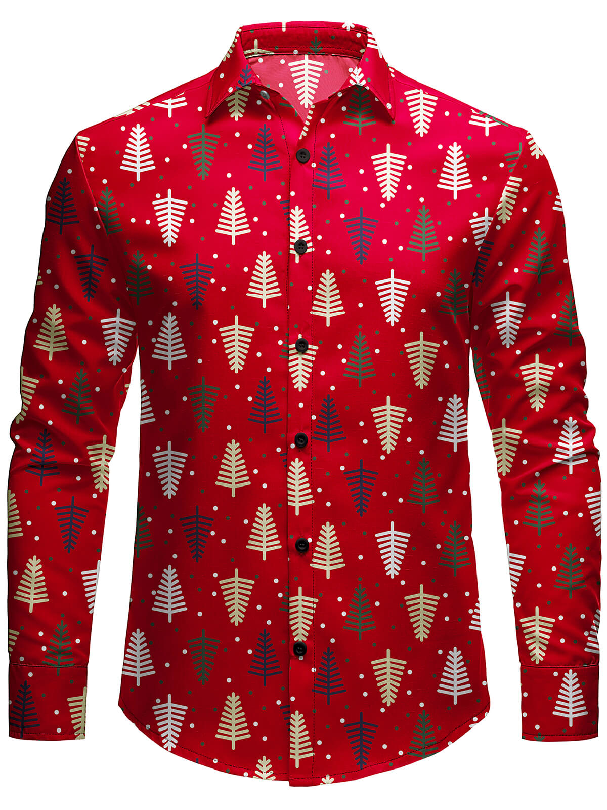 Herren rotes Weihnachts Langarmshirt mit Weihnachtsbaum