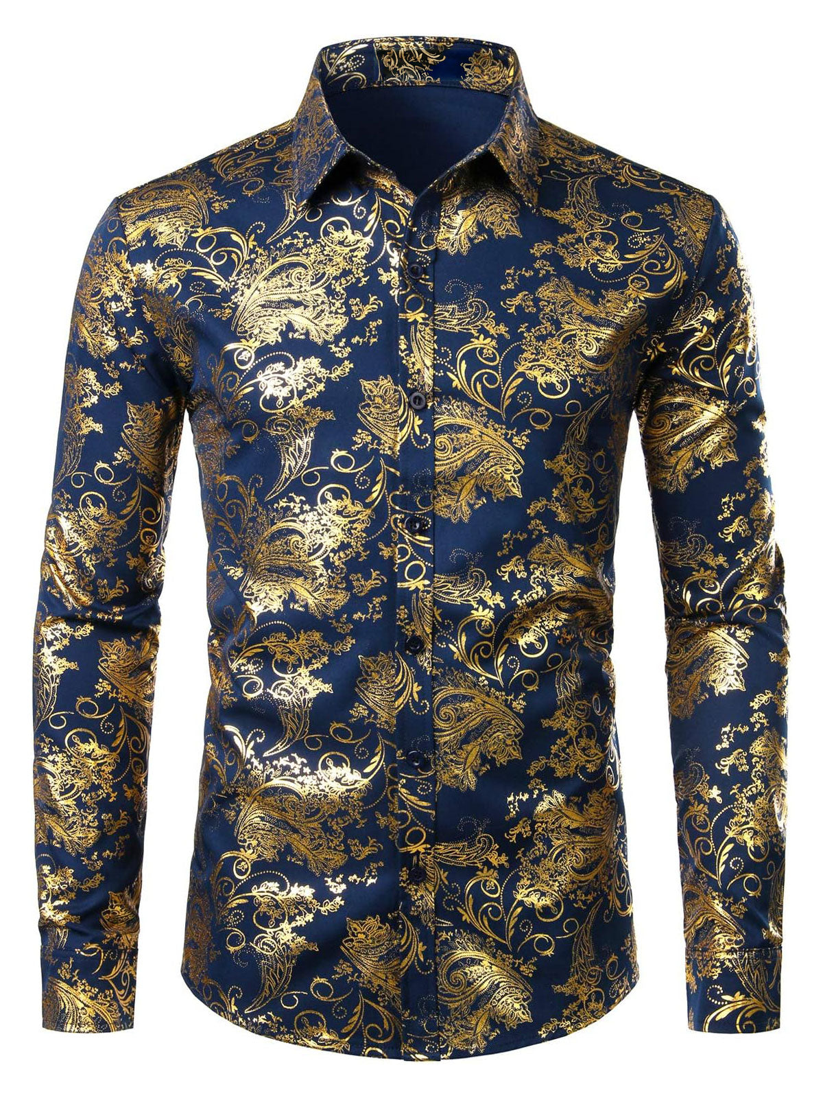 Herren Luxus Paisley Glänzendes Hemd mit floralem Print und Knopfleiste für formelle Anlässe