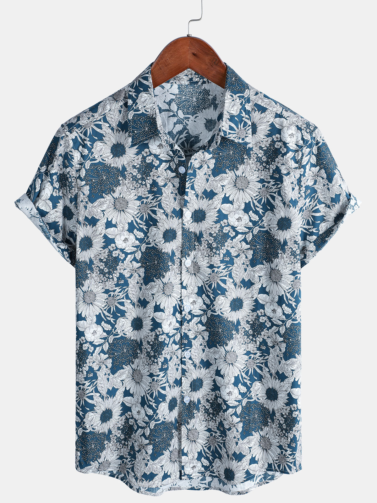 Herren Retro-Kurzarmhemd mit Sonnenblumen-Print