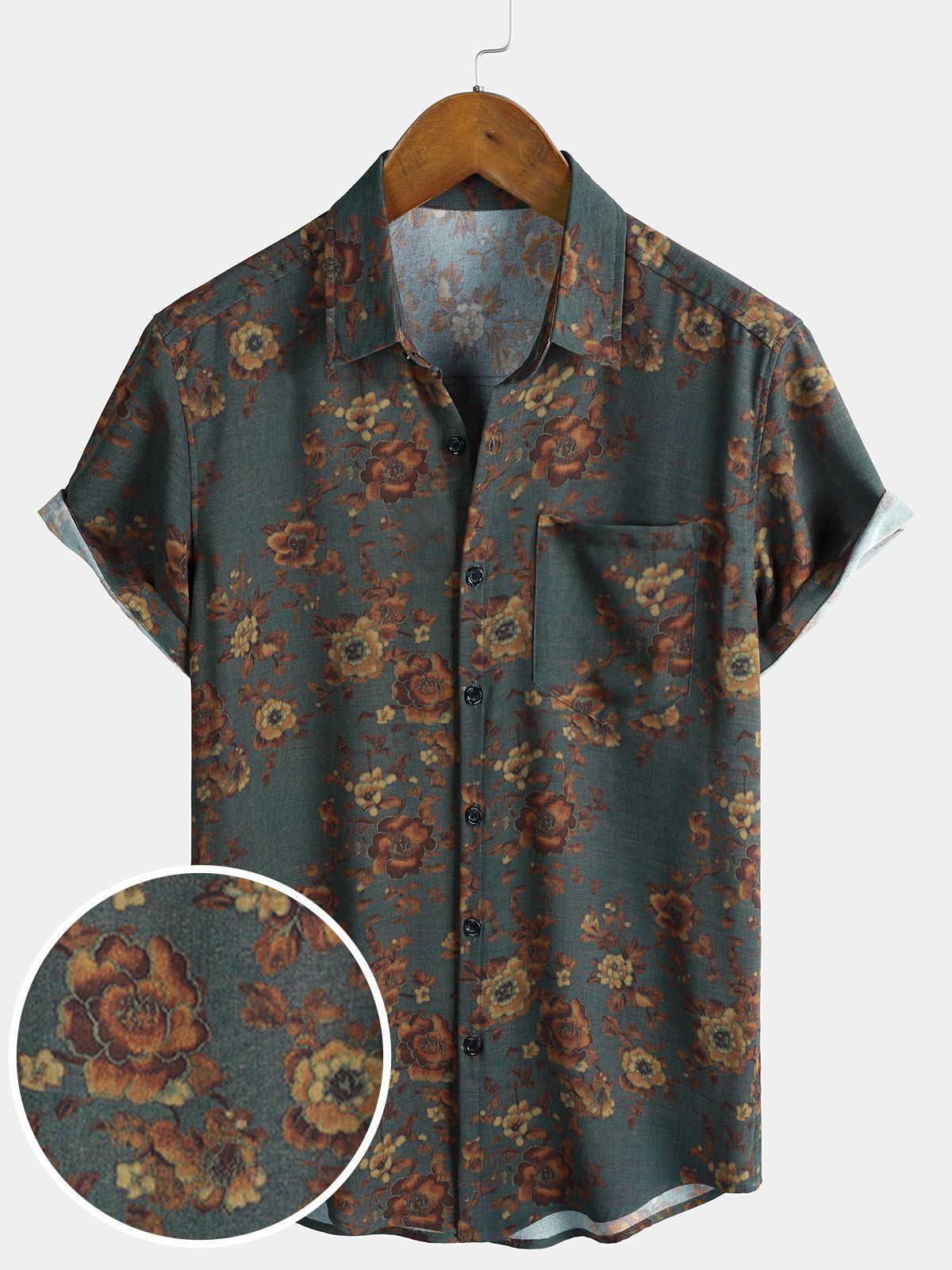 Herren Blumenmuster Weiches Vintage-Stil Kurzarmhemd