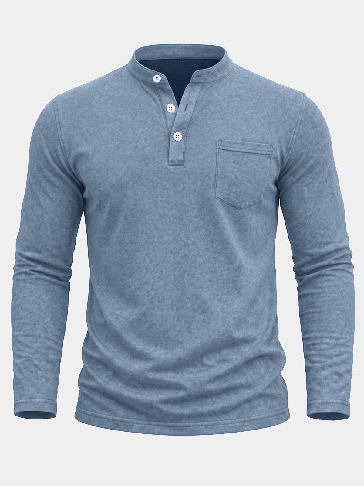 Herren Blaues Henley Langarmshirt mit Brusttasche