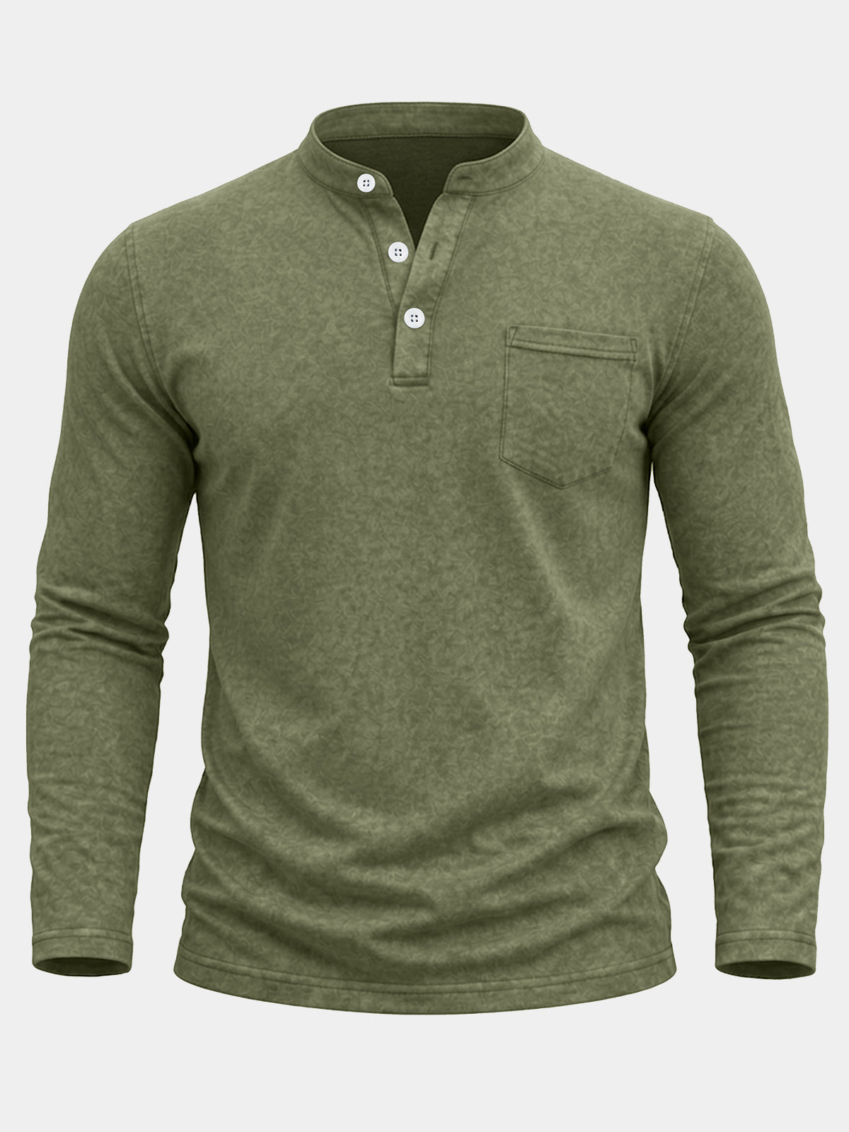 Herren Grün Henley Langarmshirt mit Brusttasche