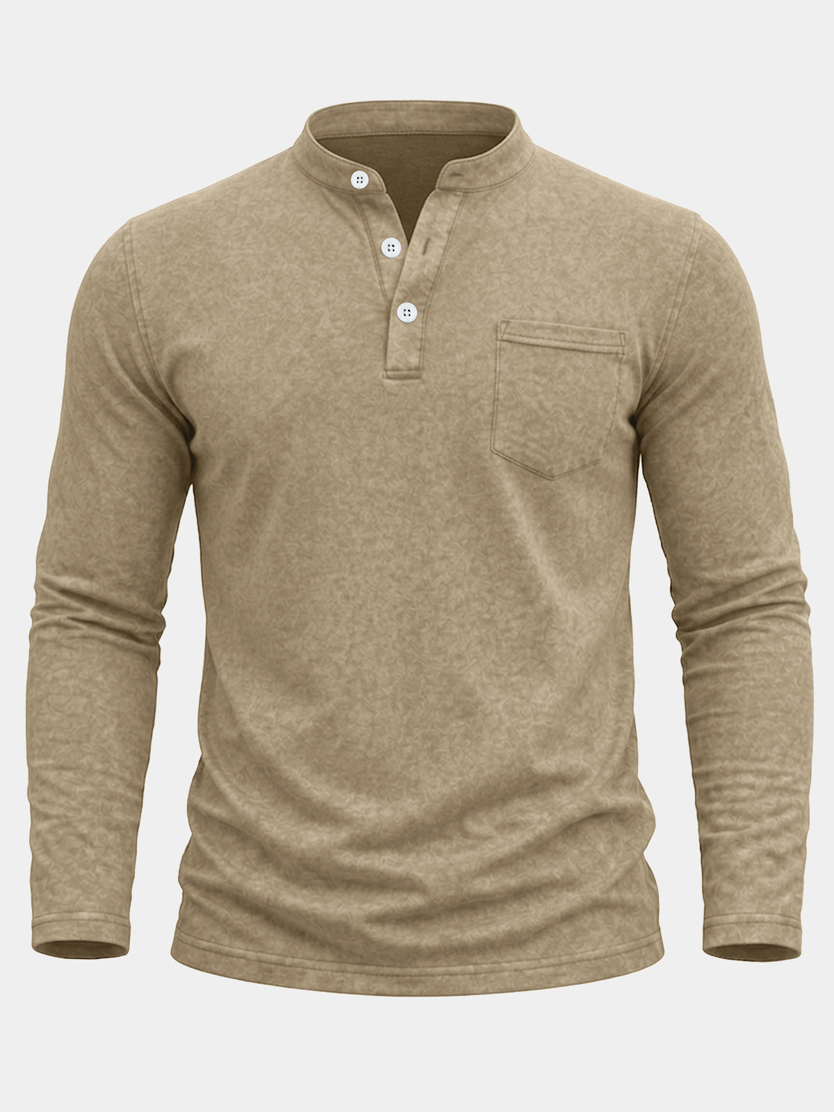 Herren Khaki Henley Langarmshirt mit Brusttasche