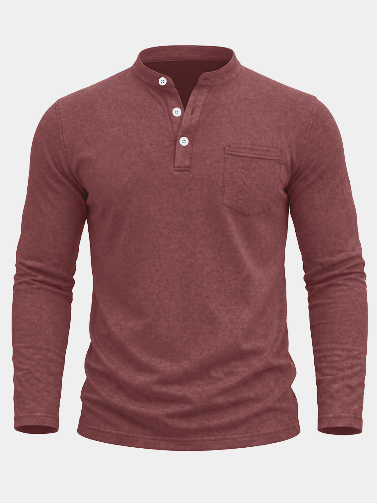 Herren Rot Henley Langarmshirt mit Brusttasche