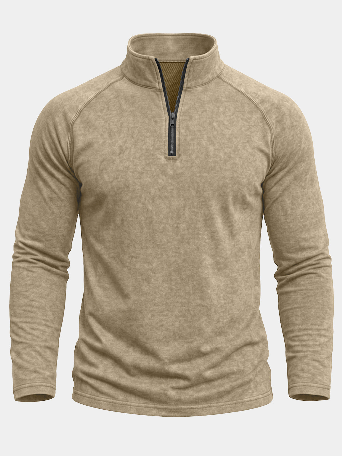 Herren Khaki Raglanärmeln Baumwolle Viertelreißverschluss Sweatshirt