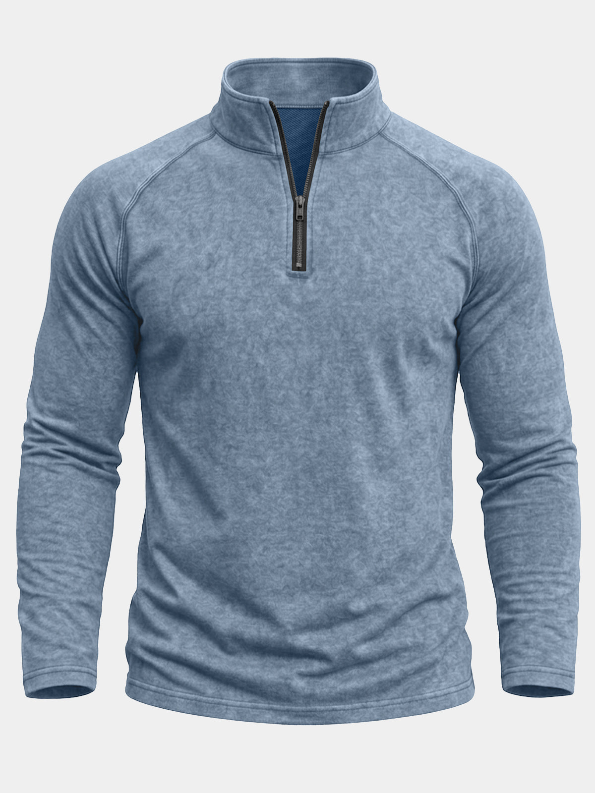Herren Blau Raglanärmeln Baumwolle Viertelreißverschluss Sweatshirt
