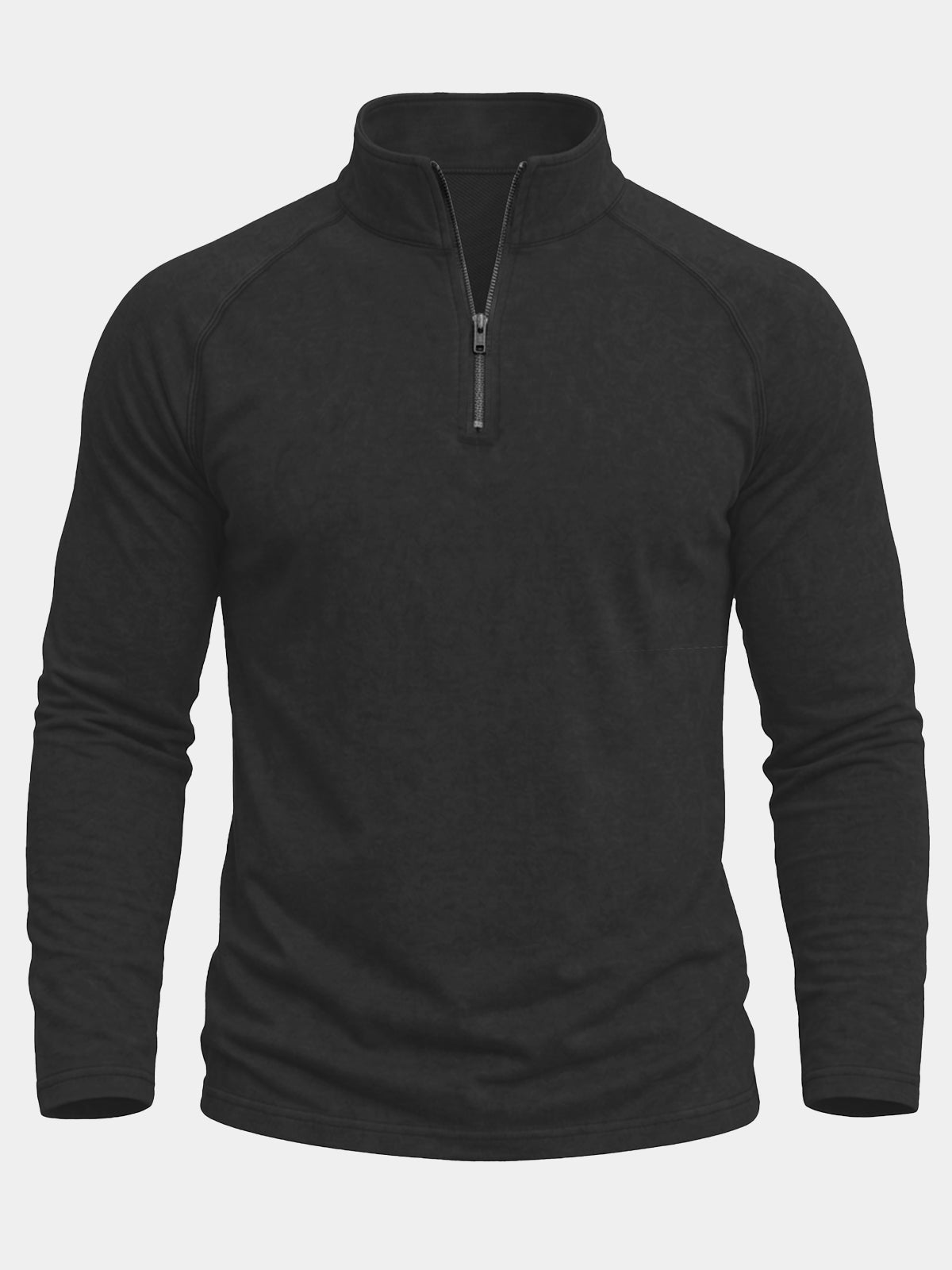 Herren Schwarz Raglanärmeln Baumwolle Viertelreißverschluss Sweatshirt