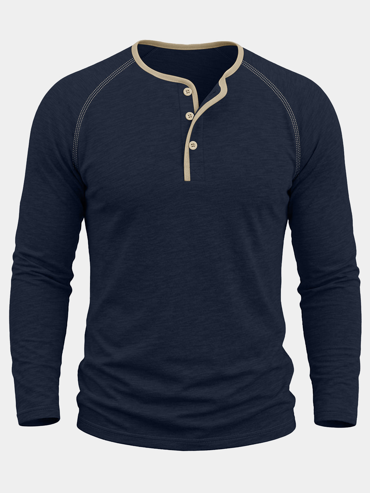 Herren Marineblau 100% Baumwolle Henley-Stil Langarmshirt