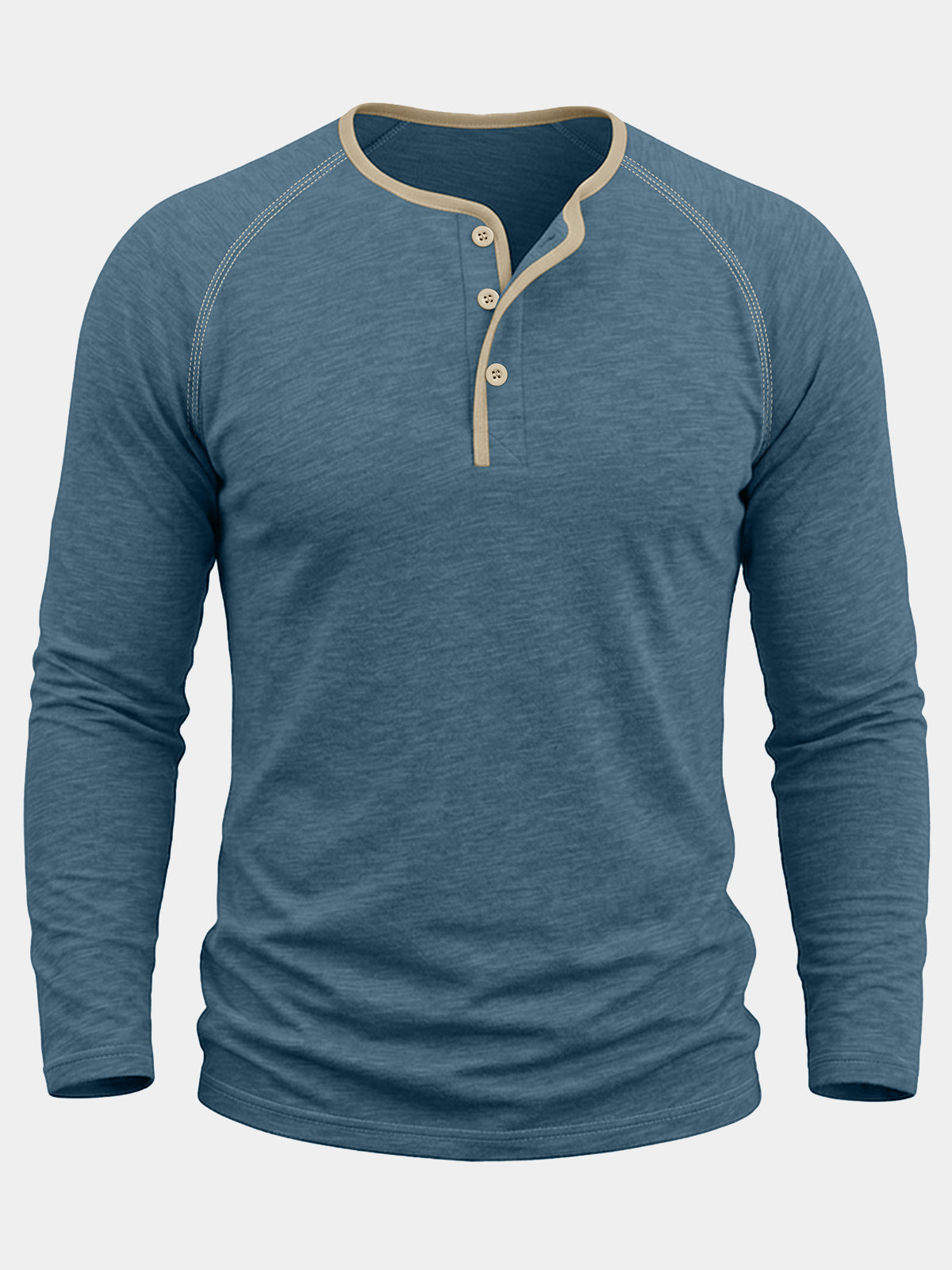 Herren Blau 100% Baumwolle Henley-Stil Langarmshirt