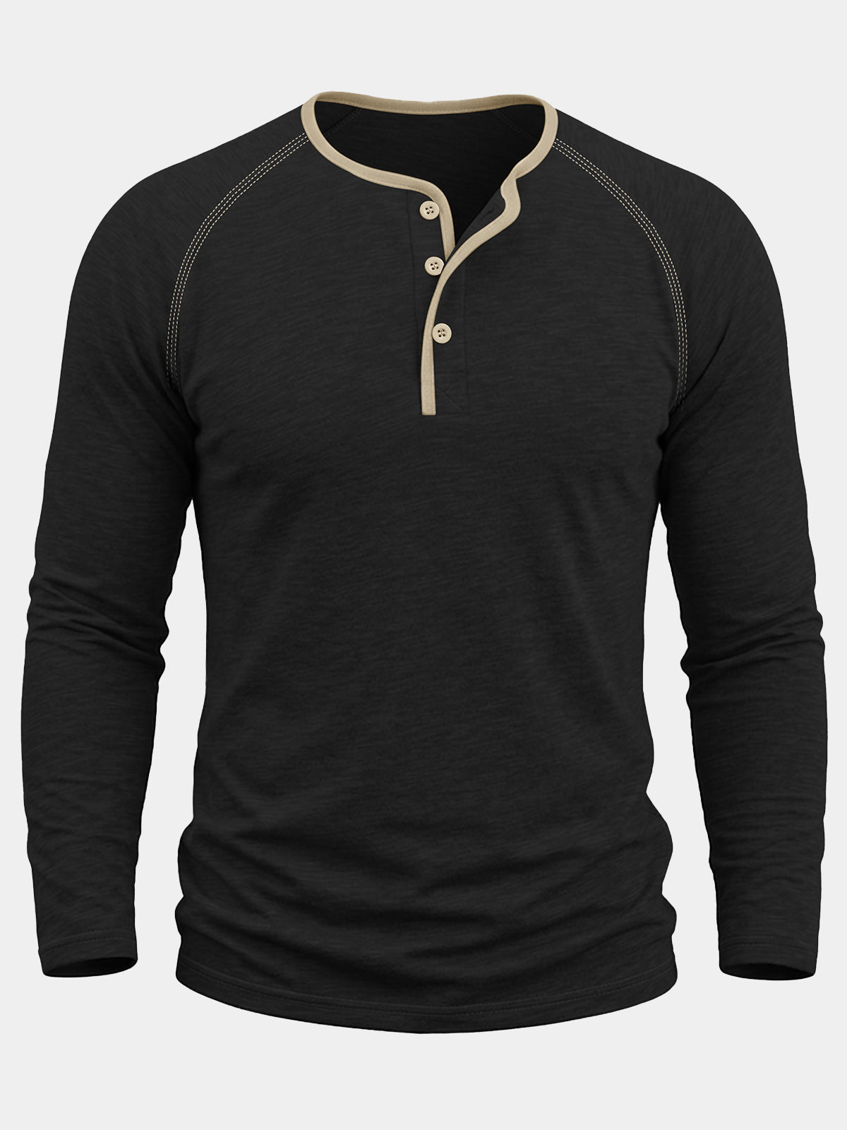 Herren Schwarz 100% Baumwolle Henley-Stil Langarmshirt