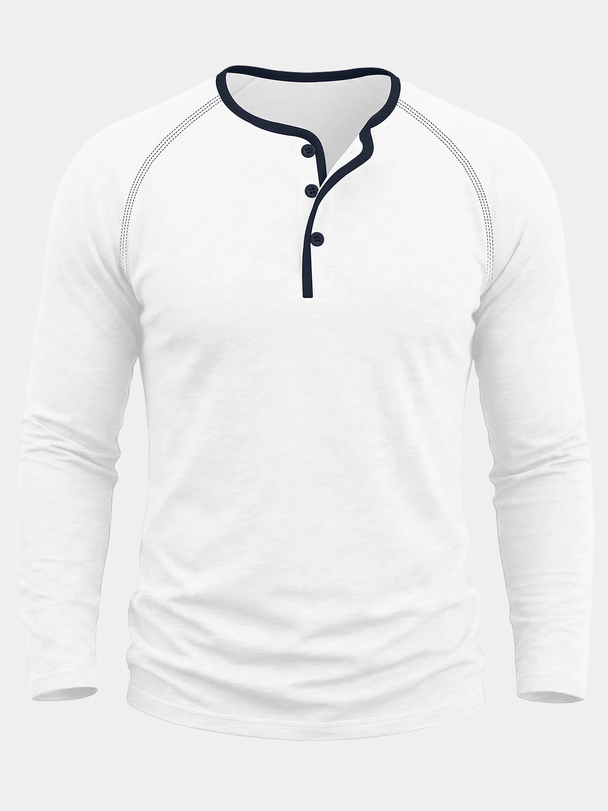 Herren Weißes 100% Baumwolle Henley-Stil Langarmshirt