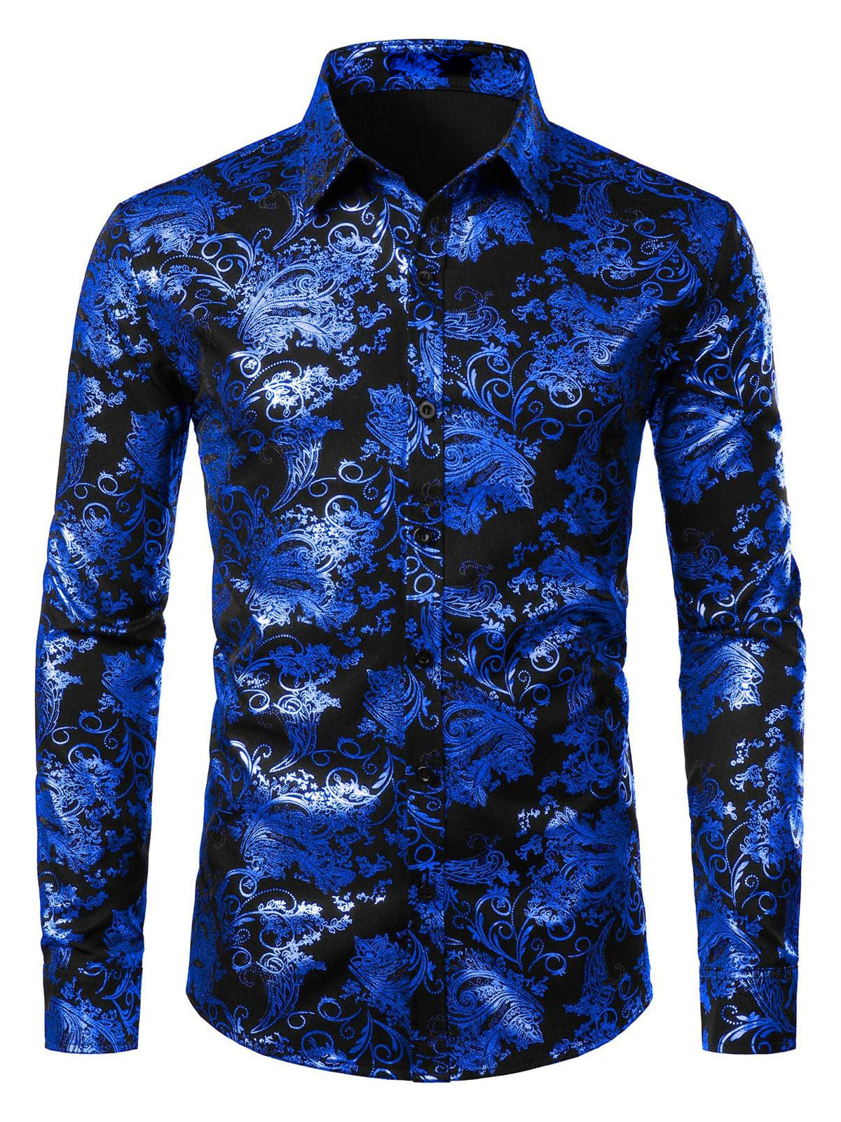 Herren Luxus Paisley Glänzendes Hemd mit floralem Print und Knopfleiste