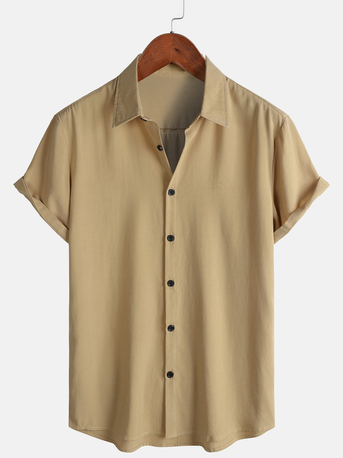 Herren Khakifarbenes Einfarbiges Rayon Sommerhemd