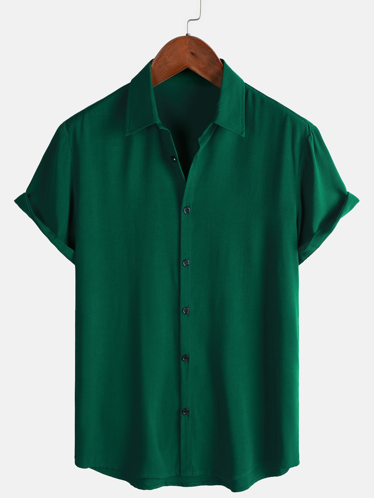 Herren Grünes Einfarbiges Rayon Sommerhemd